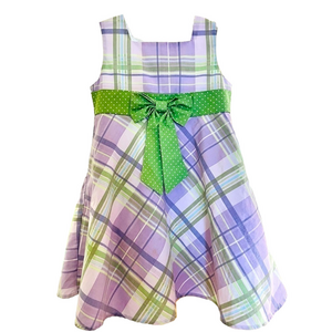 Perfectly Dressed purple & white plaid w green trim dress